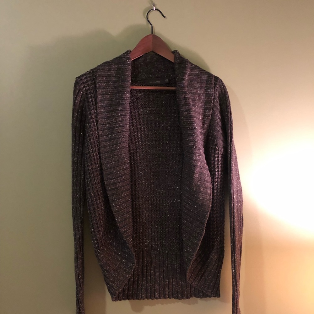 The Limited Brown open sweater with gold detail